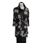 Black Grey Asymmetrical Knit Jacket with Vintage Buttons