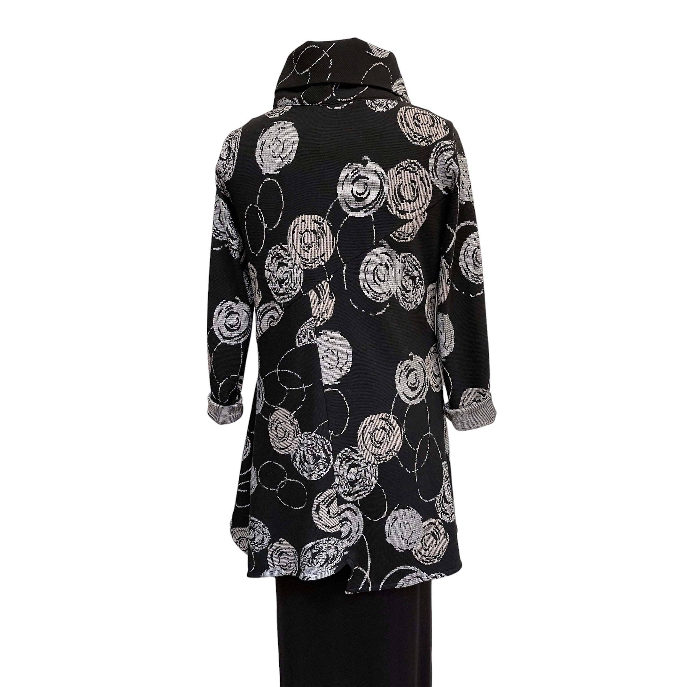 Black Grey Asymmetrical Knit Jacket with Vintage Buttons