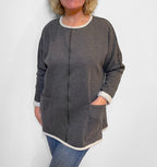 Grey white cozy sweatshirt with detachable collar