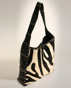 Black White Hair-On Cowhide Shoulder Tote Bag