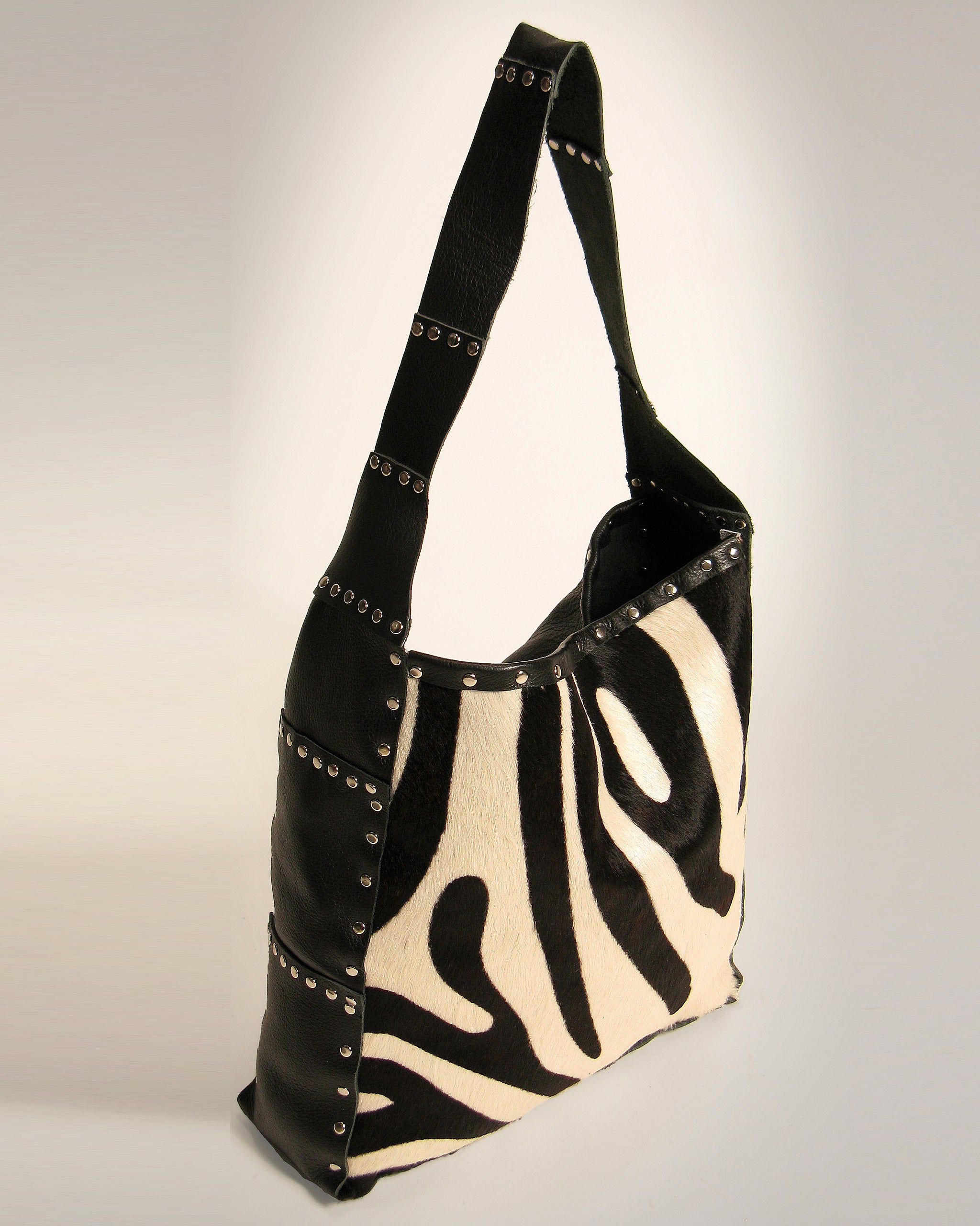 Black White Hair-On Cowhide Shoulder Tote Bag