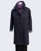 Charcoal Hand-Dyed Cotton Fleece Jacket - Long Jacket with Button Closure