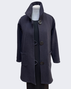 Charcoal Hand-Dyed Cotton Fleece Jacket - Long Jacket with Button Closure