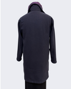 Charcoal Hand-Dyed Cotton Fleece Jacket - Long Jacket with Button Closure