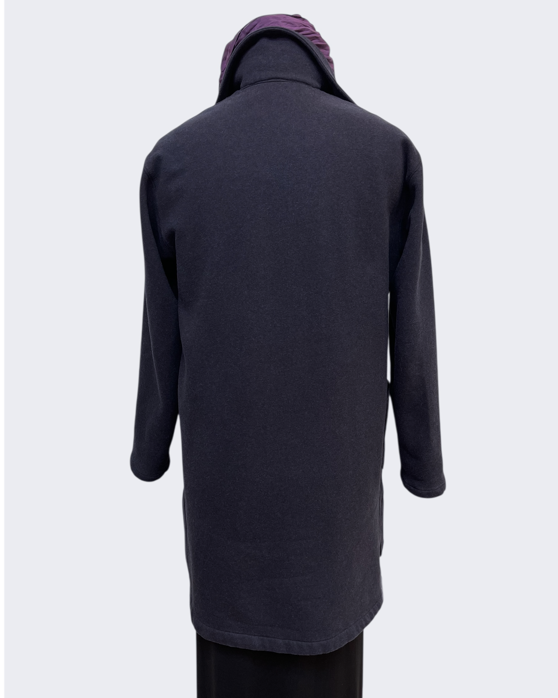 Charcoal Hand-Dyed Cotton Fleece Jacket - Long Jacket with Button Closure