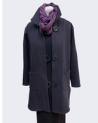 Charcoal Hand-Dyed Cotton Fleece Jacket - Long Jacket with Button Closure