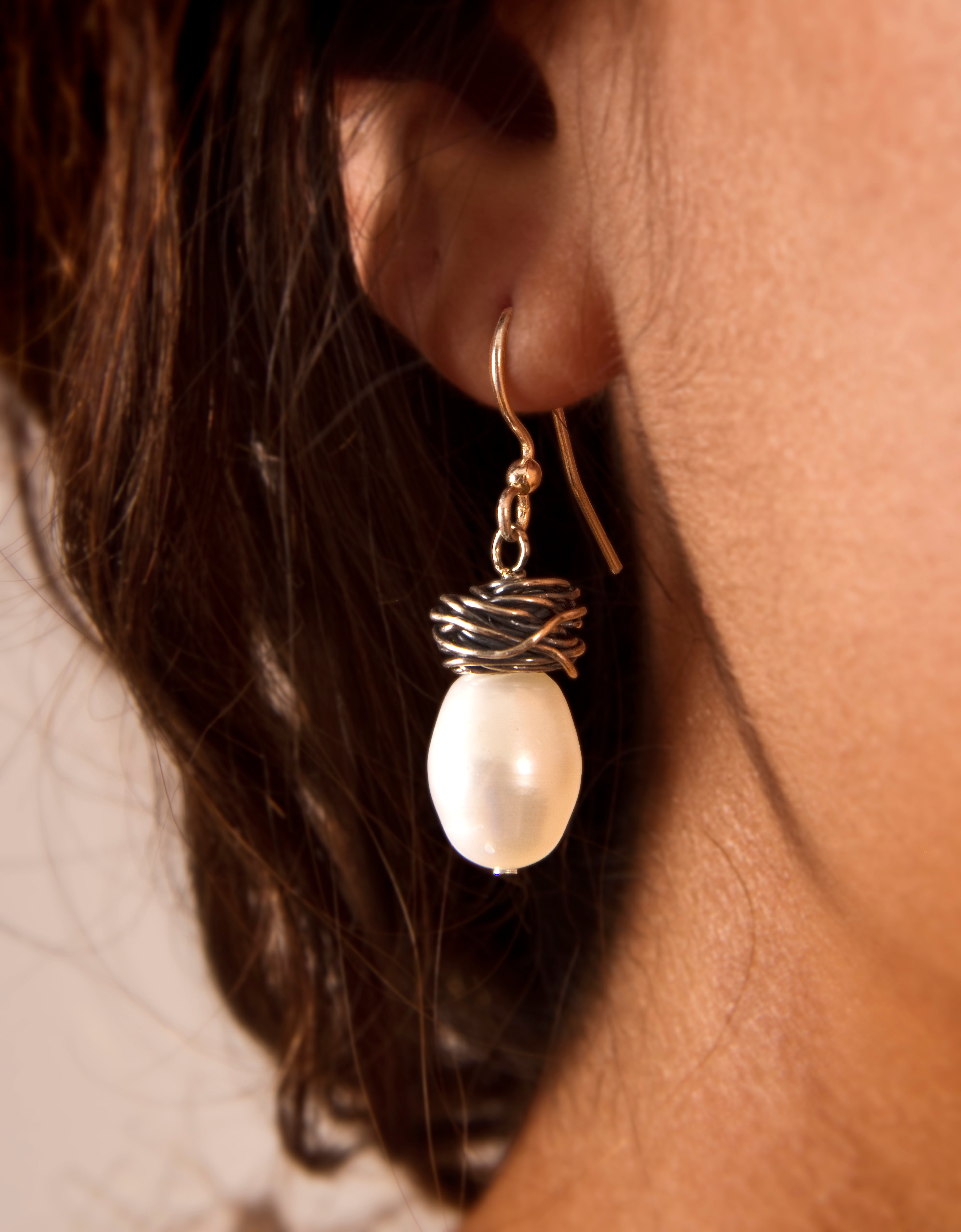 Pearl Sterling Silver Earrings | Handmade Sterling-Wrapped Freshwater Pearl Drop Earrings