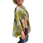 Chestnut Silk Shawl - Eco-Printed Botanical Wrap in Lime Blue Grey