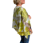 Chestnut Silk Shawl - Eco-Printed Botanical Wrap in Lime Blue Grey