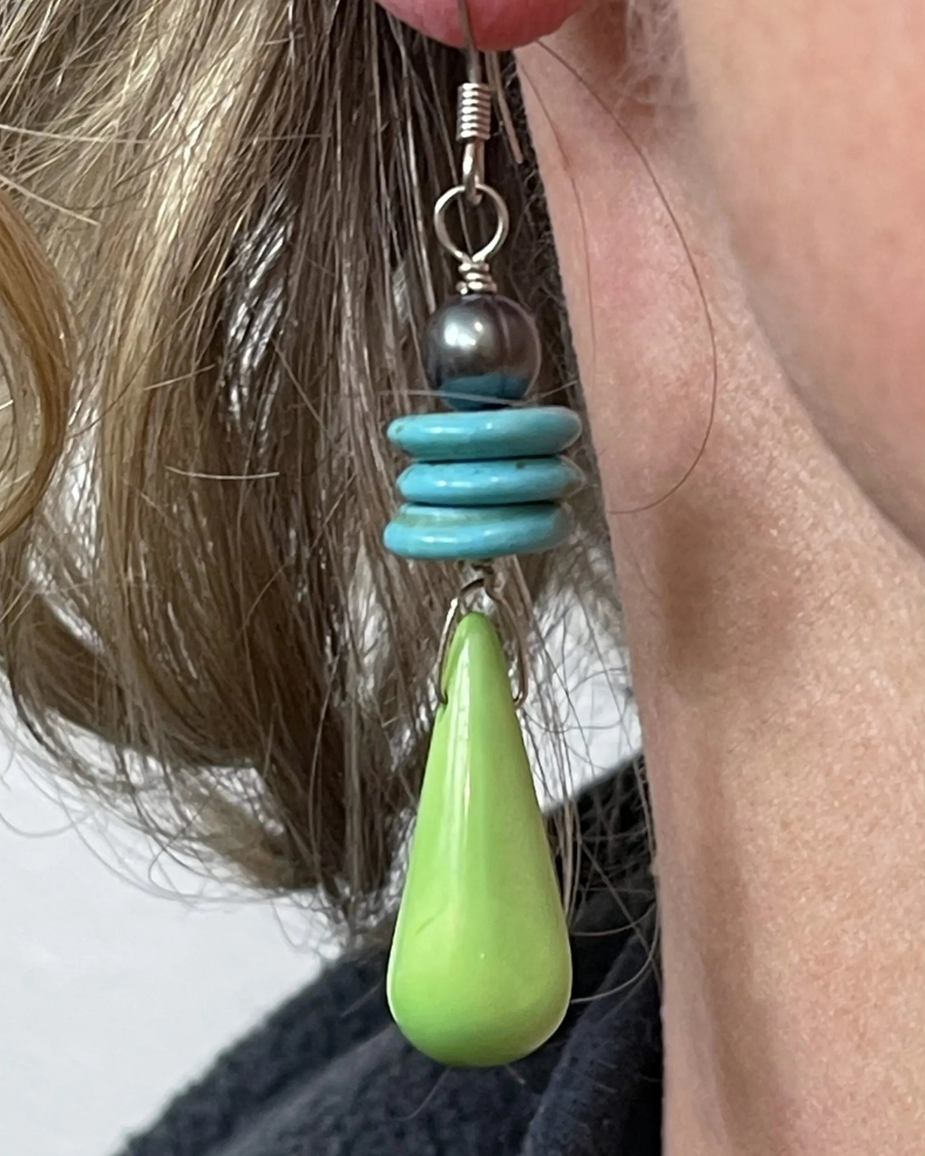 Turquoise Pearl Drop Earrings - Bright Ocean-Inspired Gemstone Jewelry