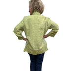 Linen Oversized Shirt: Yarn-Dyed Lime with Vintage Buttons