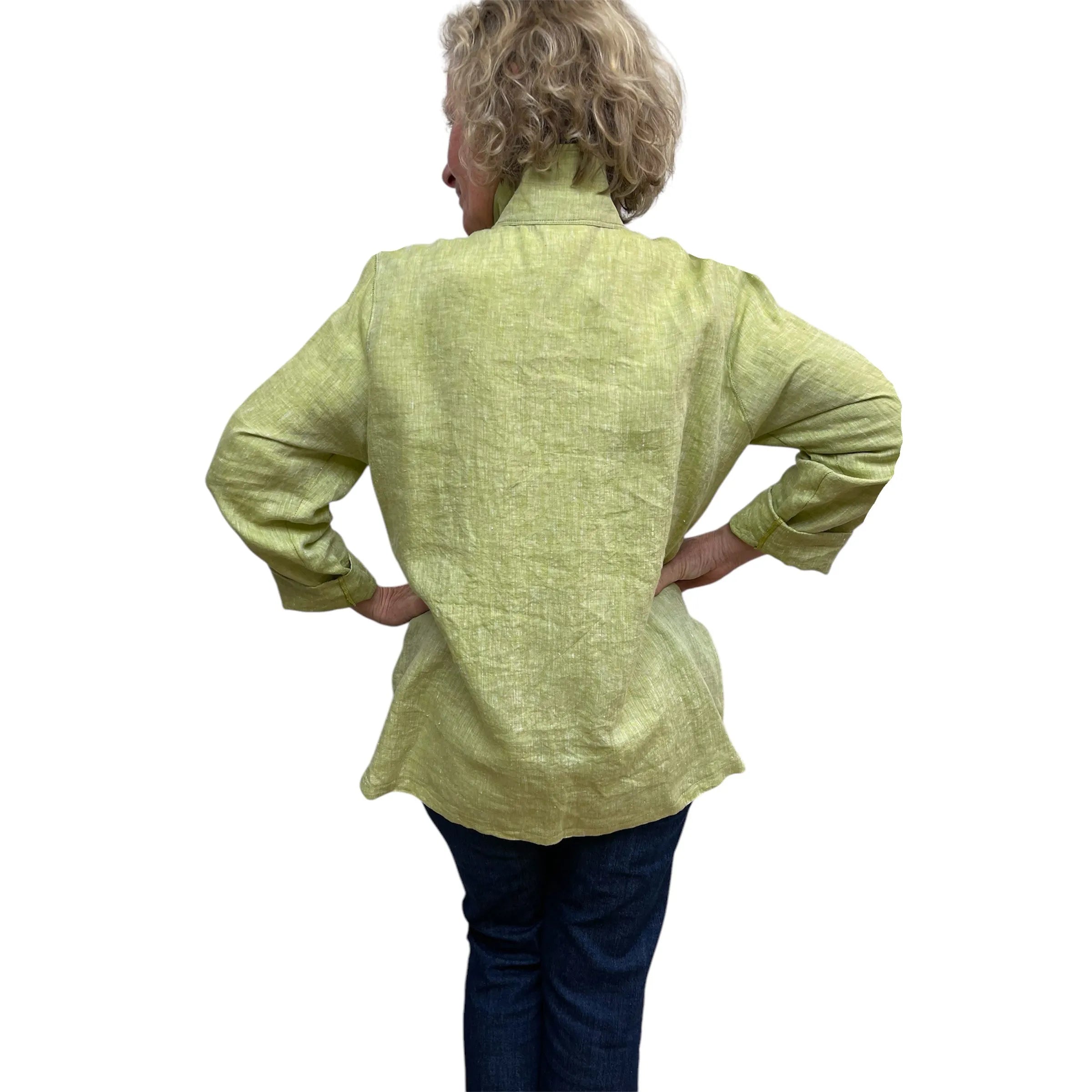 Linen Oversized Shirt: Yarn-Dyed Lime with Vintage Buttons