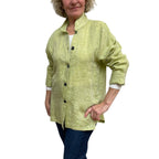 Linen Oversized Shirt: Yarn-Dyed Lime with Vintage Buttons