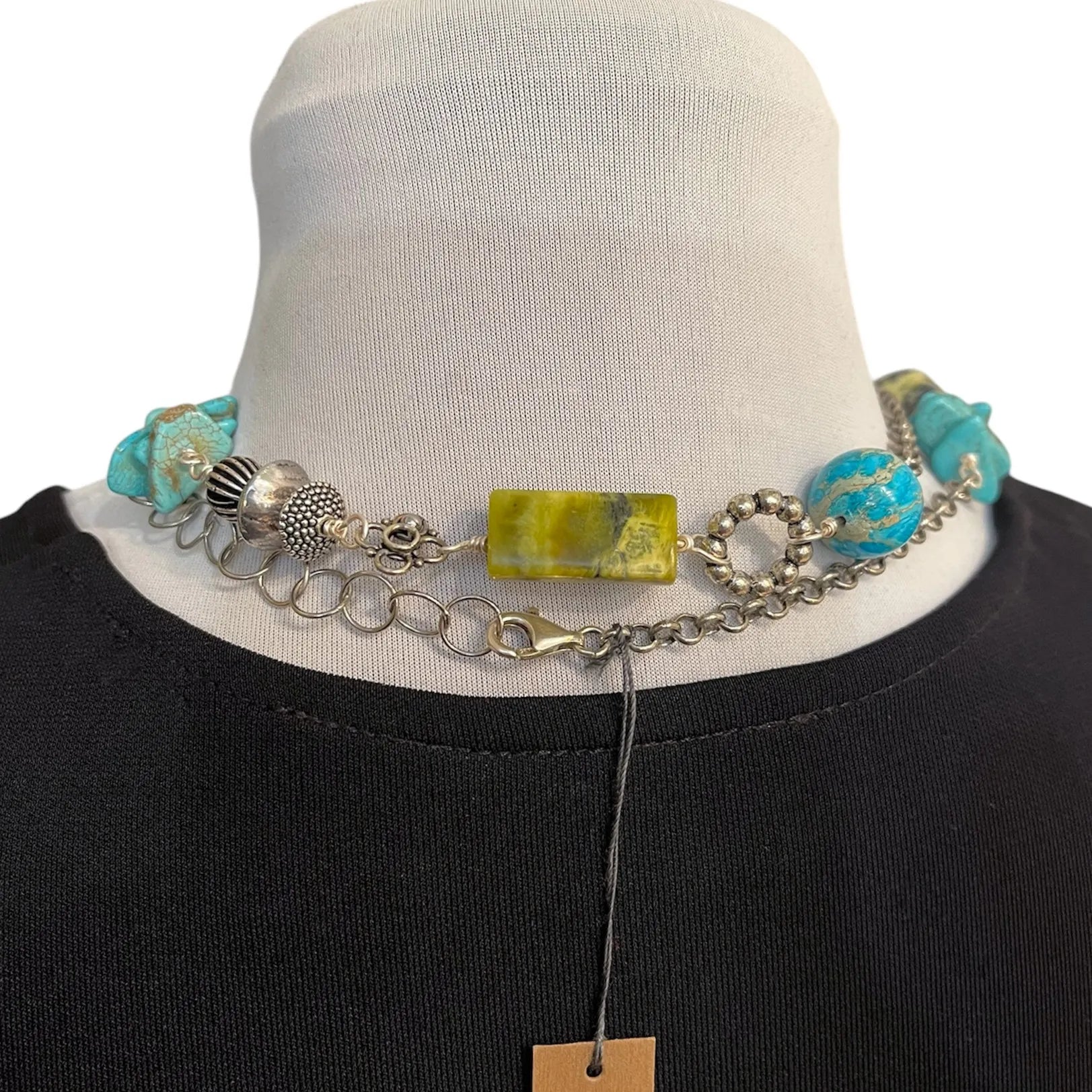 Turquoise Gem Necklace - Sterling Silver Multi-Stone Artisan Jewelry