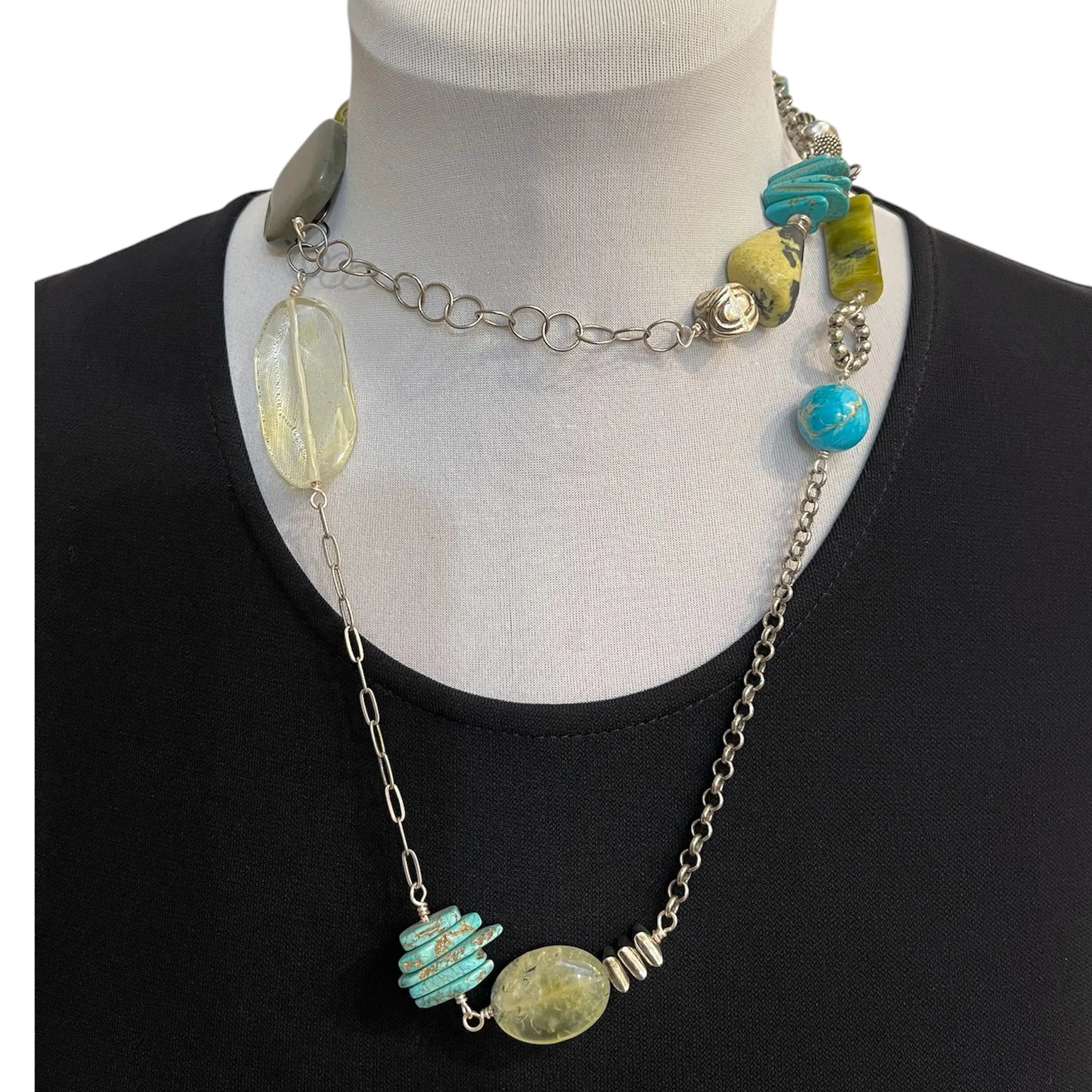Turquoise Gem Necklace - Sterling Silver Multi-Stone Artisan Jewelry