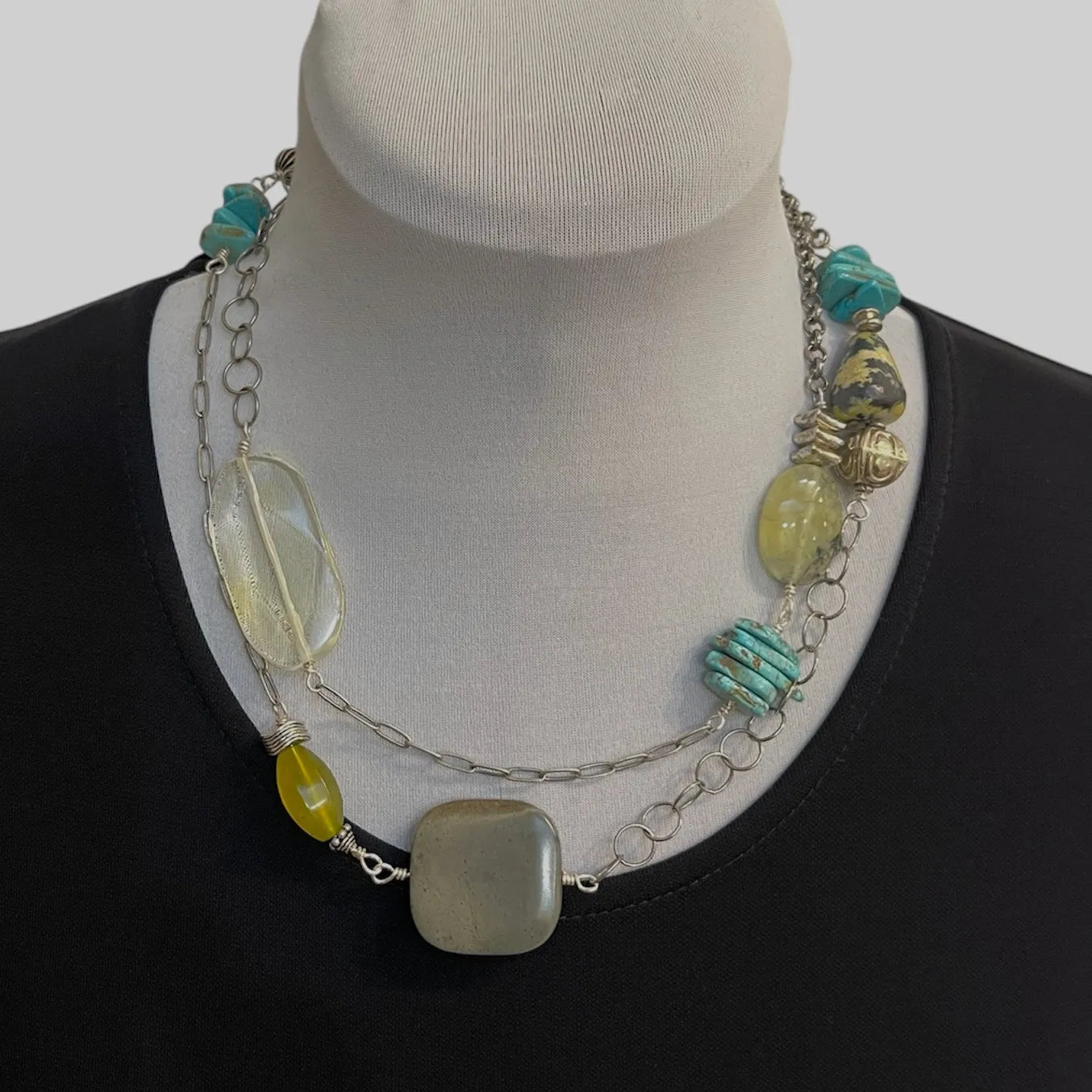 Turquoise Gem Necklace - Sterling Silver Multi-Stone Artisan Jewelry