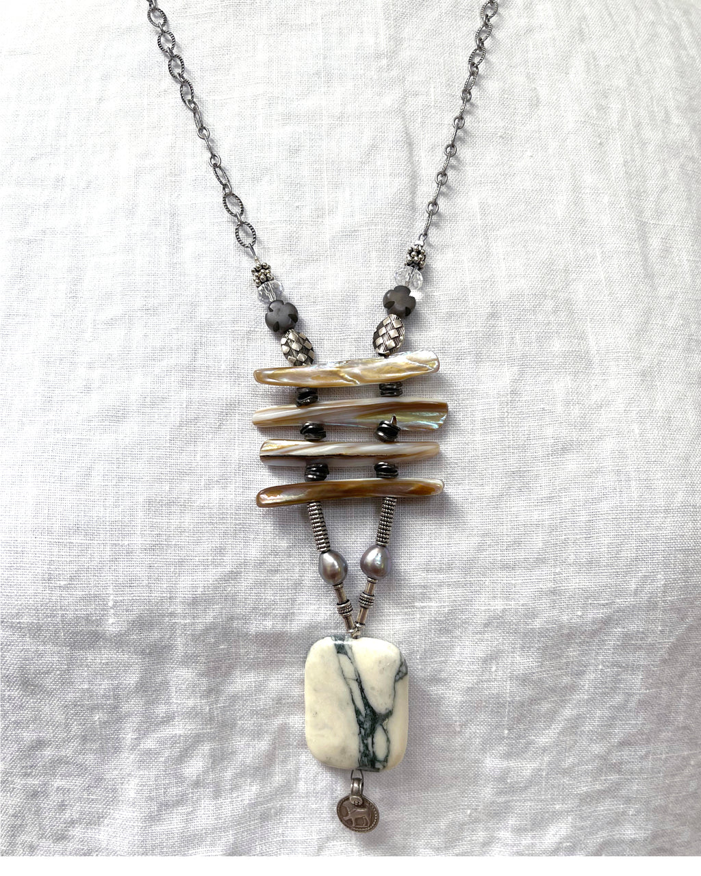 Marble Pendant Necklace with Freshwater Pearls