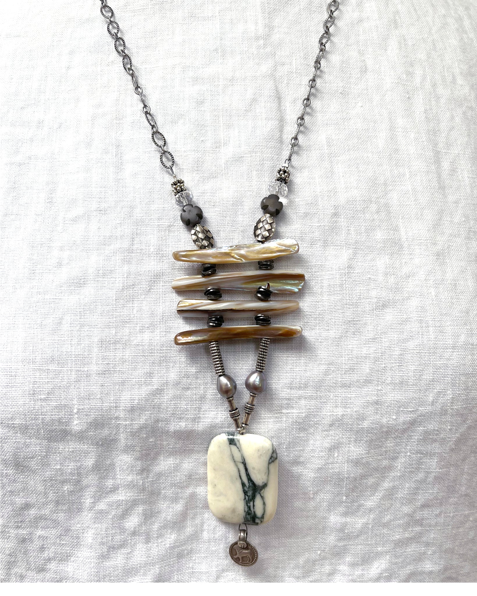 Marble Pendant Necklace with Freshwater Pearls