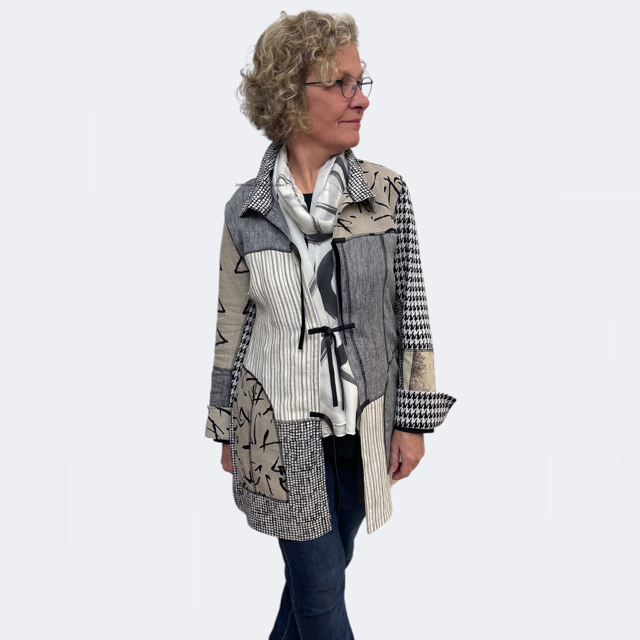 Eco-Printed Jacket Beige Grey White - Handmade Silk Linen Cotton Wearable Art