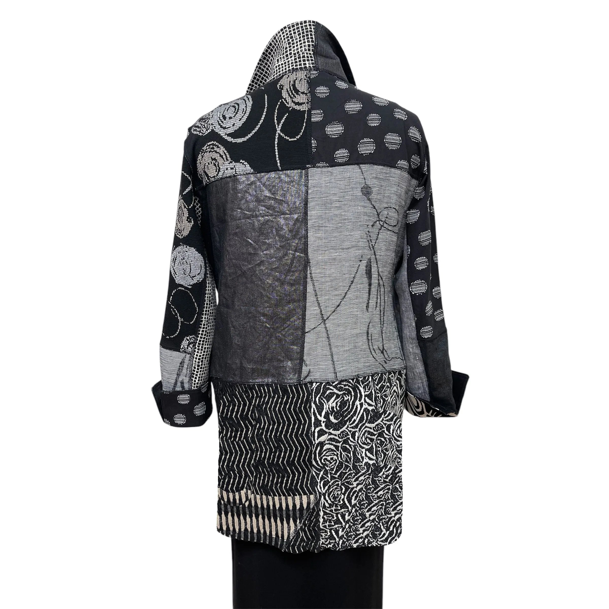 Reclaimed Fabric Jacket - Sustainable Wearable Art with Leather Ties