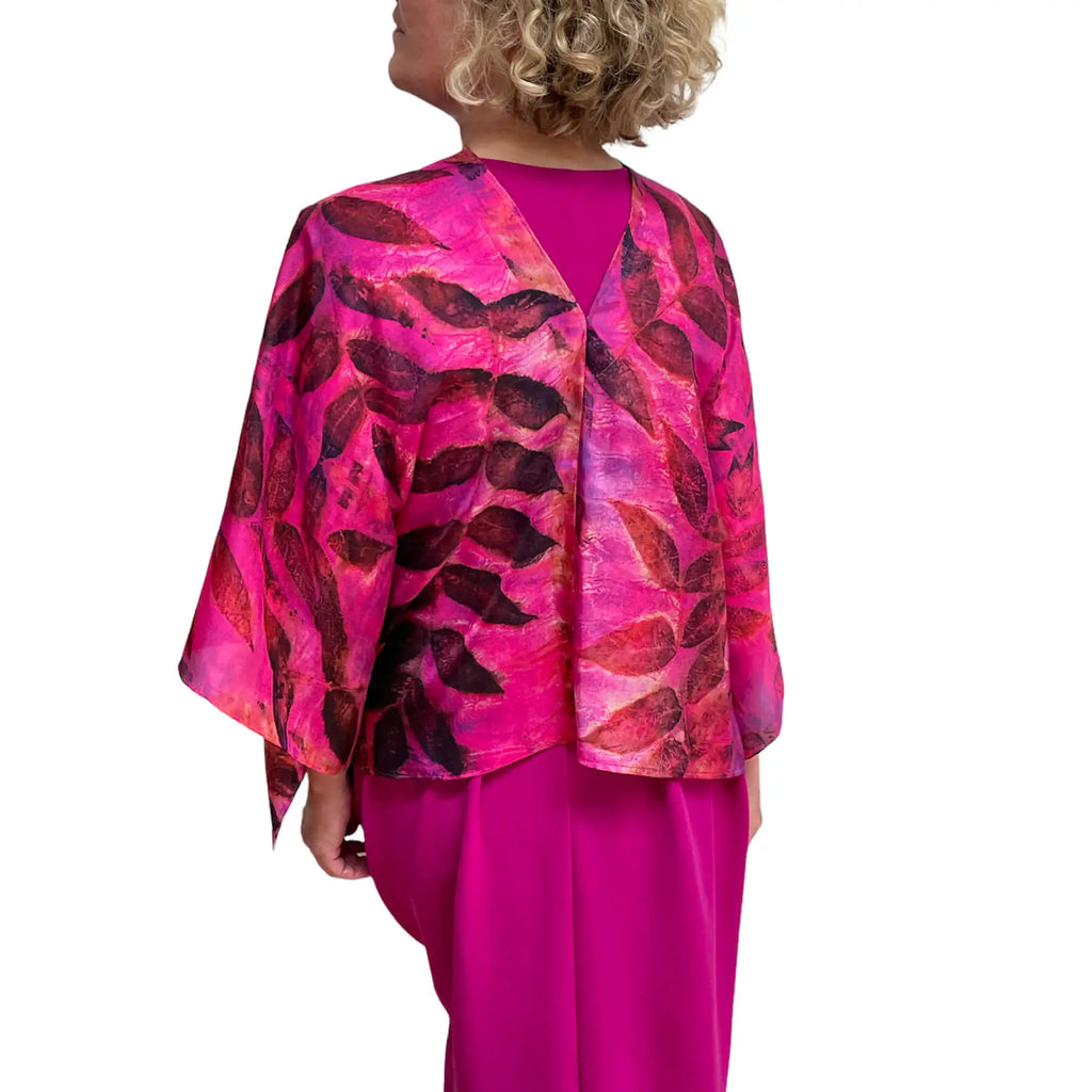 Pink Silk Occasion Wrap: Walnut Eco-Print Poncho