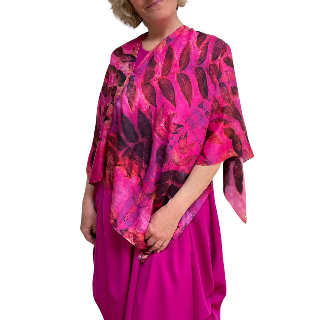 Pink Silk Occasion Wrap: Walnut Eco-Print Poncho