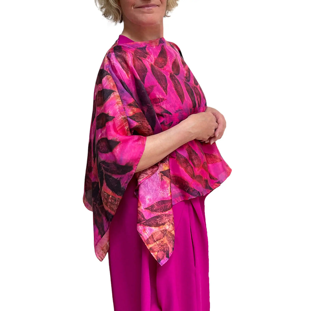 Pink Silk Occasion Wrap: Walnut Eco-Print Poncho