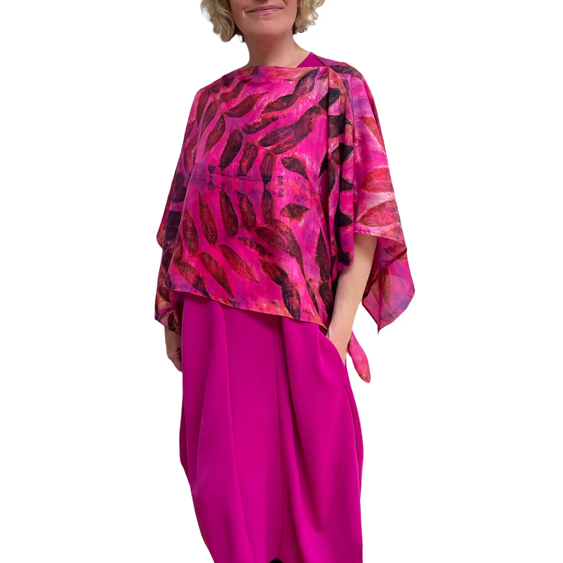 Pink Silk Occasion Wrap: Walnut Eco-Print Poncho
