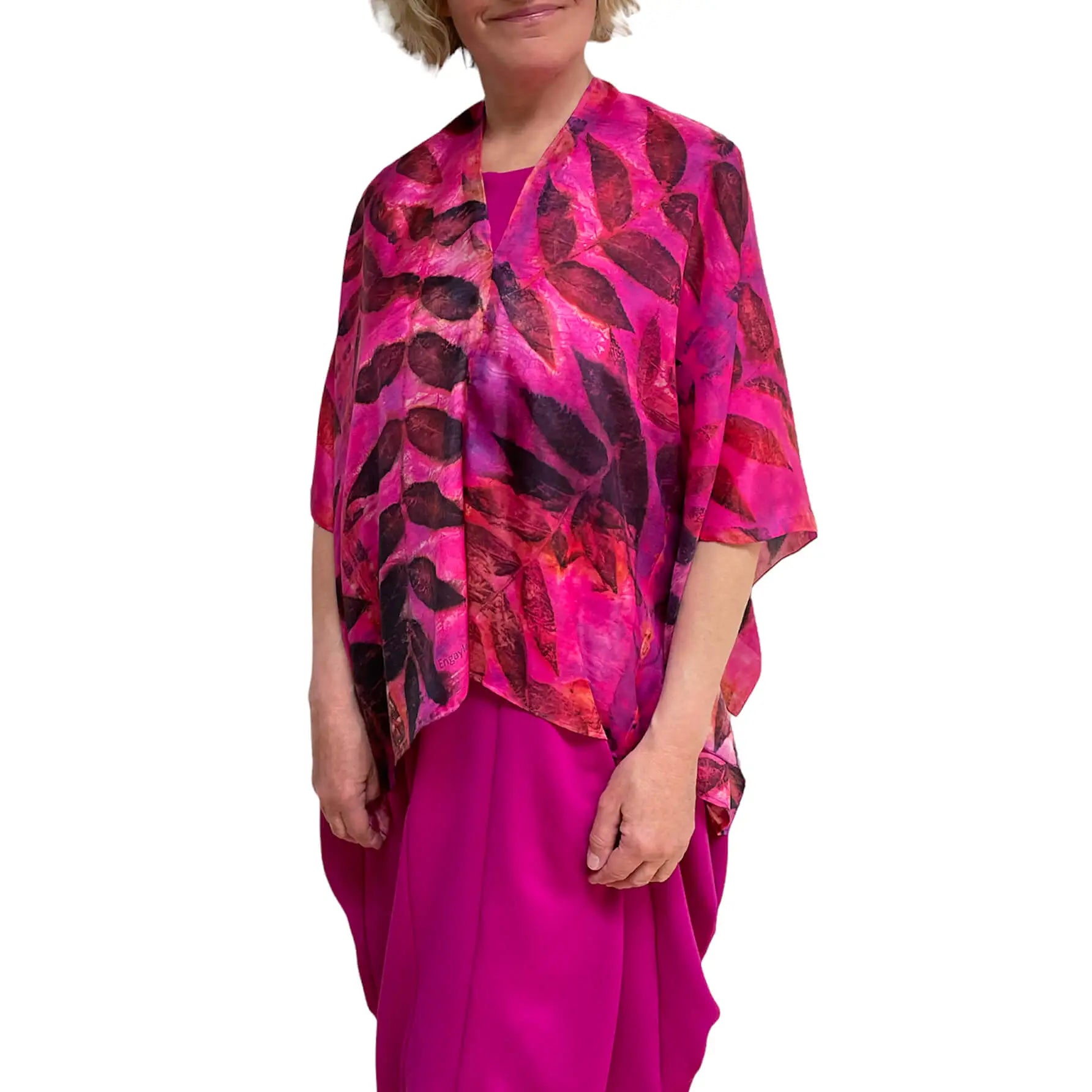 Pink Silk Occasion Wrap: Walnut Eco-Print Poncho