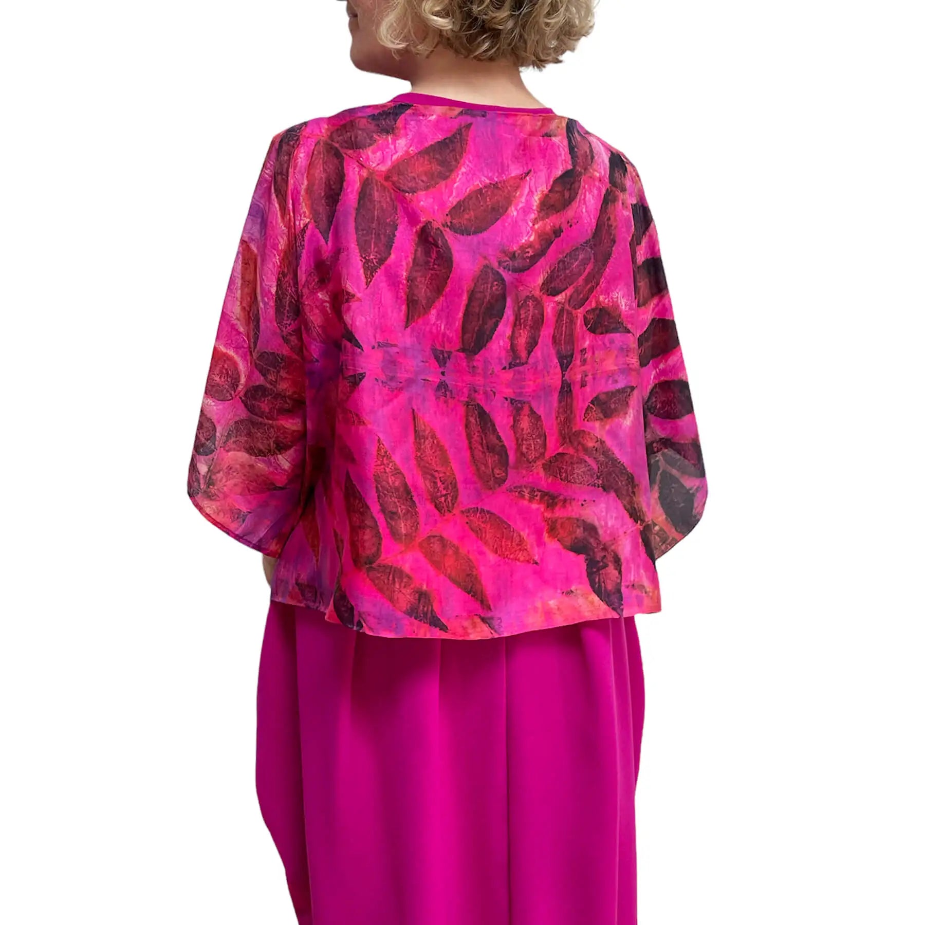Pink Silk Occasion Wrap: Walnut Eco-Print Poncho