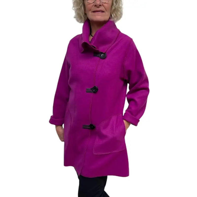 Magenta Wool Coat - Italian Melton Wool Jacket with Vintage Buttons