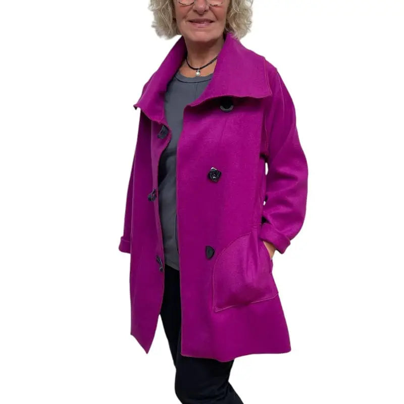 Magenta Wool Coat - Italian Melton Wool Jacket with Vintage Buttons
