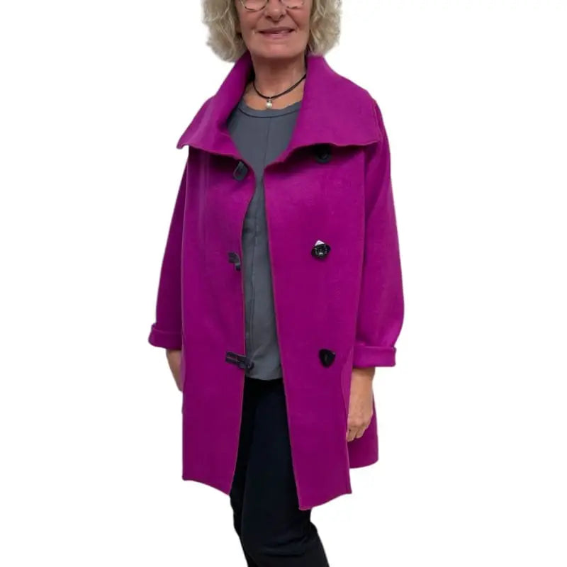 Magenta Wool Coat - Italian Melton Wool Jacket with Vintage Buttons