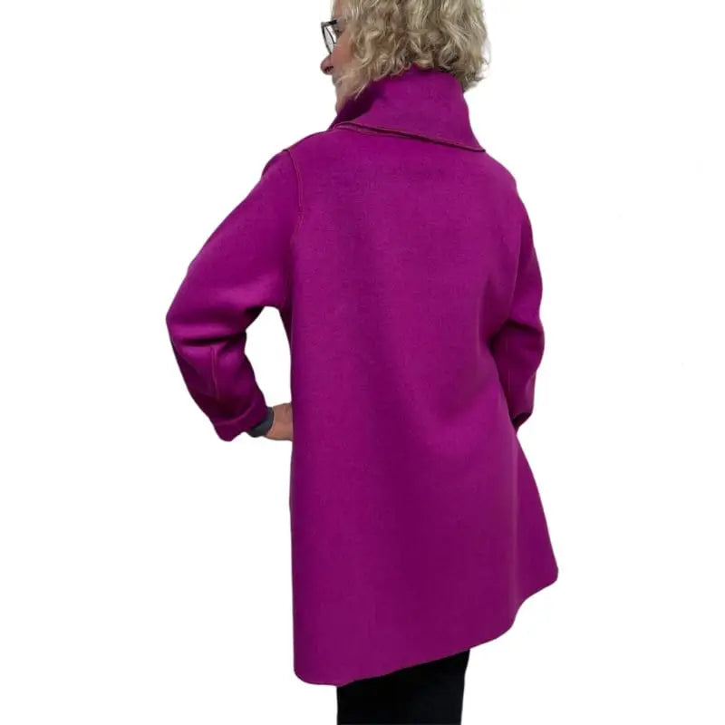 Magenta Wool Coat - Italian Melton Wool Jacket with Vintage Buttons