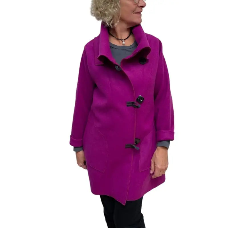 Magenta Wool Coat - Italian Melton Wool Jacket with Vintage Buttons