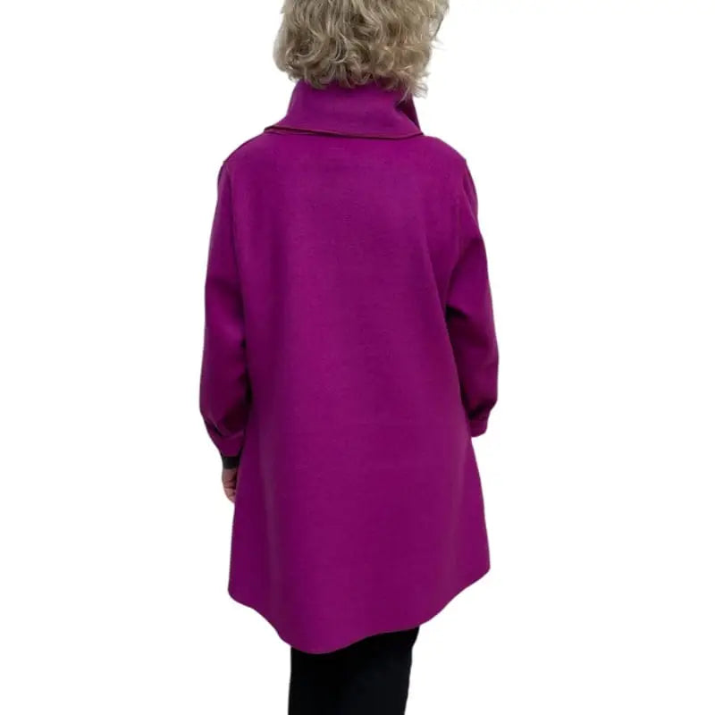 Magenta Wool Coat - Italian Melton Wool Jacket with Vintage Buttons