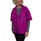 Magenta Wool Vest - Italian Melton Wool Sleeveless Jacket With Pockets