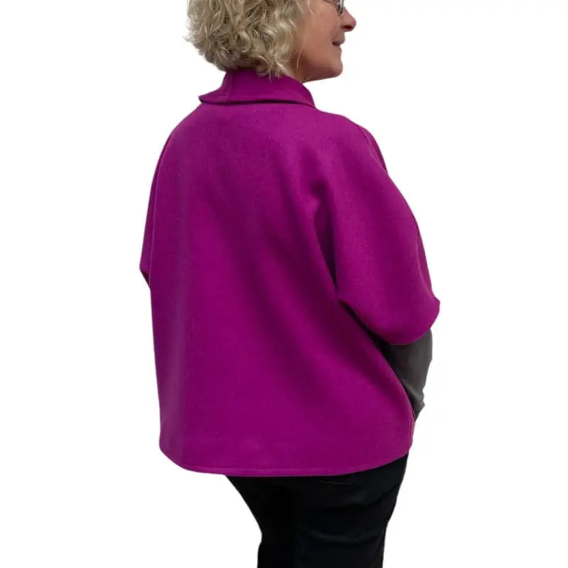 Magenta Wool Vest - Italian Melton Wool Sleeveless Jacket With Pockets