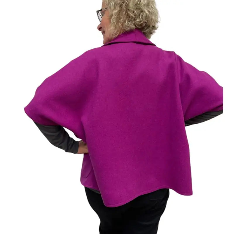 Magenta Wool Vest - Italian Melton Wool Sleeveless Jacket With Pockets