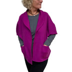 Magenta Wool Vest - Italian Melton Wool Sleeveless Jacket With Pockets