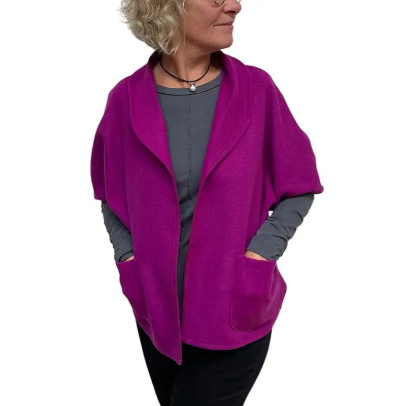 Magenta Wool Vest - Italian Melton Wool Sleeveless Jacket With Pockets