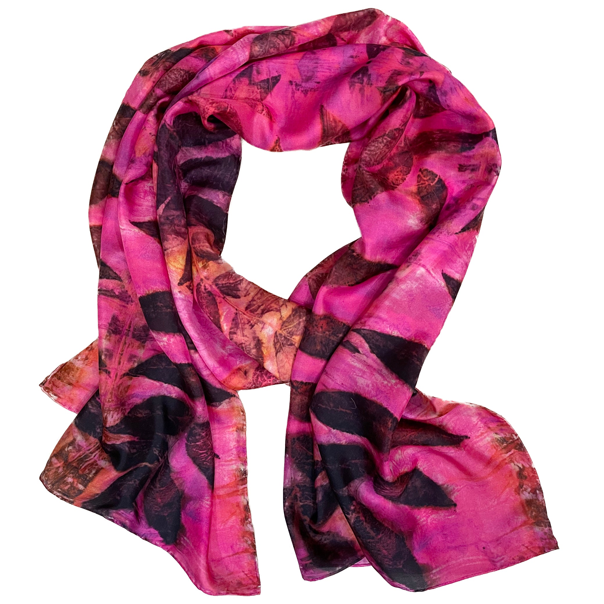Pink silk scarf: Black walnut eco print