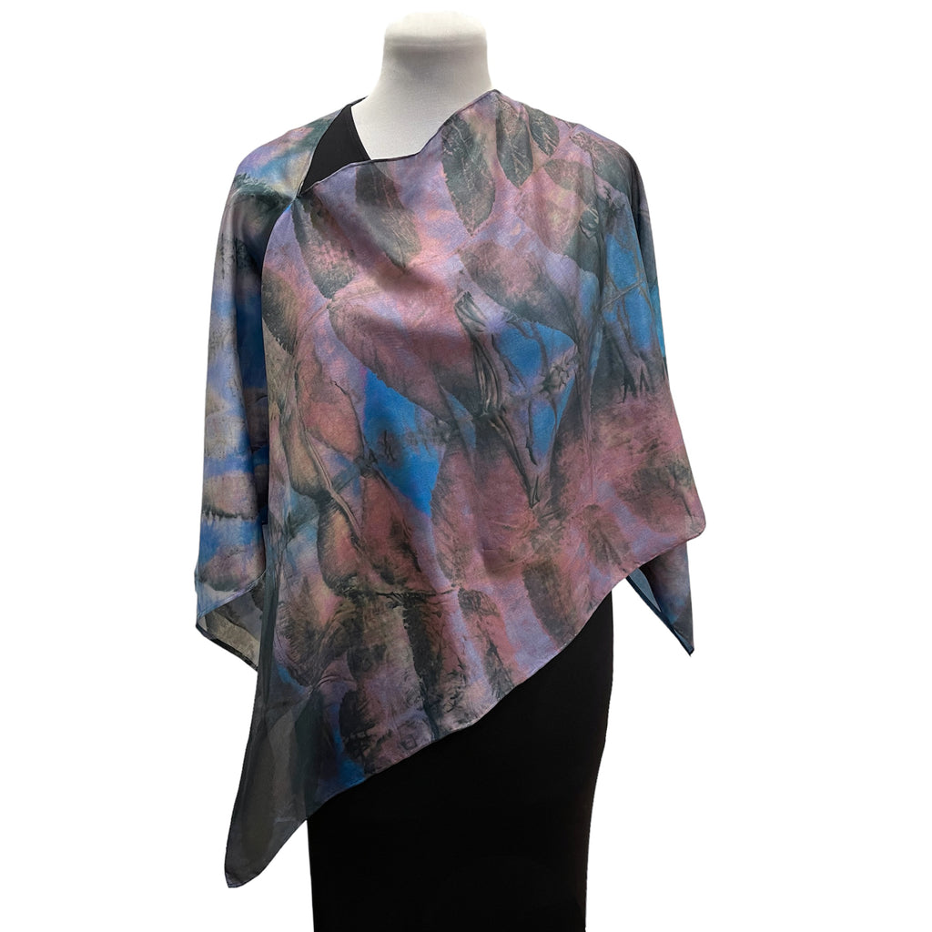 Black Walnut Eco-Print Silk Poncho - Seattle Handmade