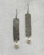 Sterling Silver Rectangle Earrings with Pearl Drops