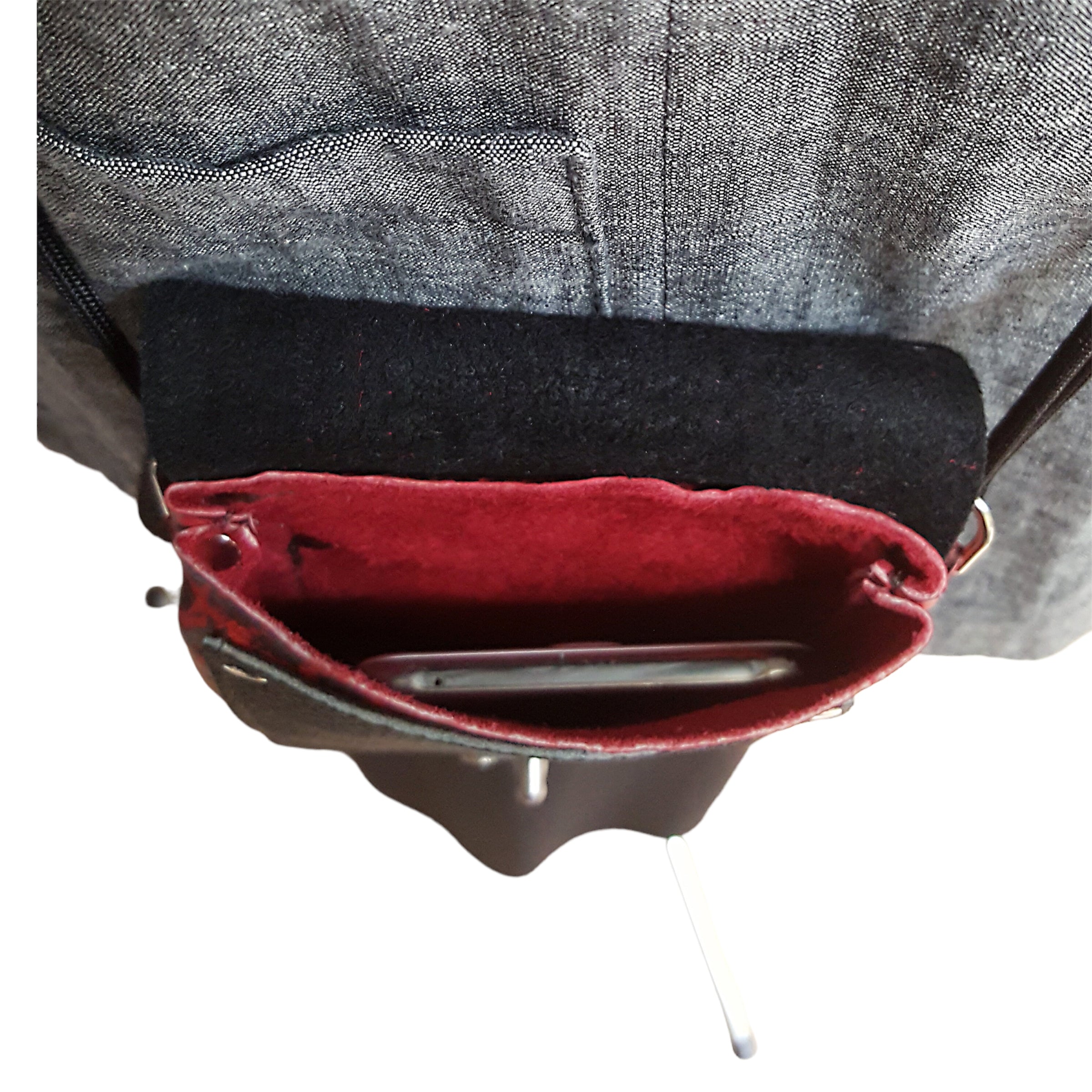 Red and Black Leather Phone Bag - Crossbody Purse with Adjustable Strap