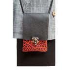 Red and Black Leather Phone Bag - Crossbody Purse with Adjustable Strap