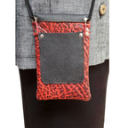 Red and Black Leather Phone Bag - Crossbody Purse with Adjustable Strap
