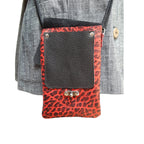 Red and Black Leather Phone Bag - Crossbody Purse with Adjustable Strap