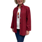 Red Black Cotton Flannel Shirt - Vintage Button Big Shirt with Standup Collar