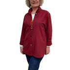 Red Black Cotton Flannel Shirt - Vintage Button Big Shirt with Standup Collar